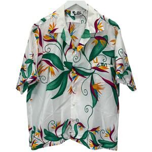 Vintage Hilo Hattie Short Sleeve Hawaiian Shirt Size 2XL White Tropical Floral